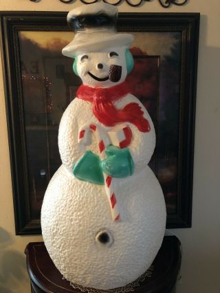 Vintage Blow Mold 40 " Large Lighted Snowman Candy Cane Union Christmas Dimpled