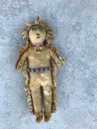 Antique Vintage Native American Doll Leather—beaded