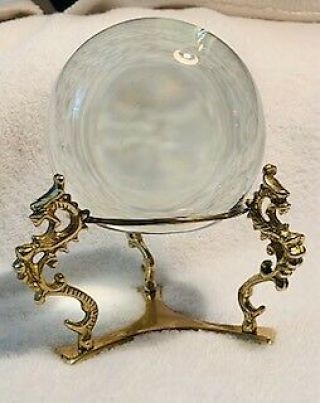 Vintage Three Dragons Solid Brass Crystal Ball W/stand Fits 4 - 8 " 100 - 200mm Spher