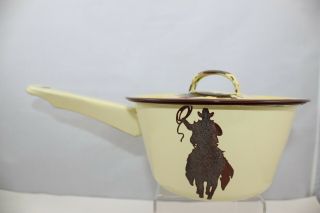 Collectible Enamelware Western Theme Cowboy On Horse With Lasso Saucepan W/lid