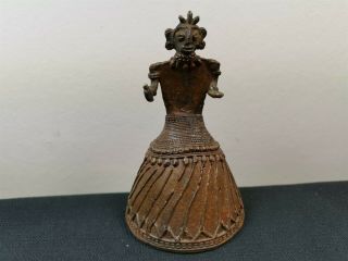 Vintage African Lady Statue Sculpture Hand Bell Bronze Brass Metal Folk Art