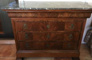 Chest Of Drawers Antique 1870 French Louis Philippe Burled Walnut Marble
