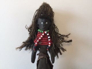 Unusual Vintage,  Antique Carved Wooden African Doll,  Figurine,  Bead Collar