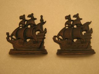 Vintage Book End Clipper Ship Sail Boat Cast Iron Bronze Clad Door Stop Numbered