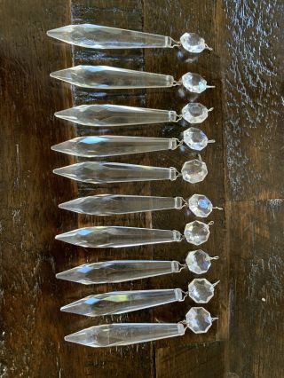 Vintage 10 Spear Glass Crystal 3 1/2” Prisms For Chandelier Lamps