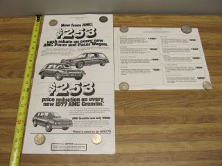 Vintage 1977 Amc Gremlin Pacer Wagon Sales Poster With Msrp Sheet