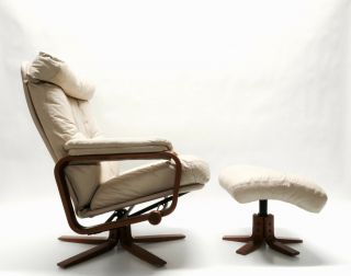 Skippers Mobler Leather Danish Reclining Lounge Chair & Ottoman Modern