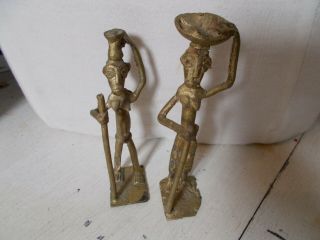 African Gold Weights X 2 Female Figures With Bowls And Pots
