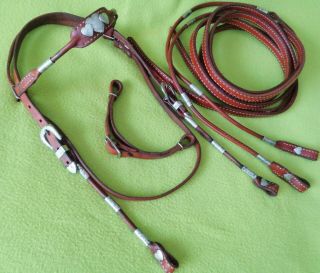 Vintage Silver Ferrule & Heart Poco Show Headstall Bridle & Matching 8 