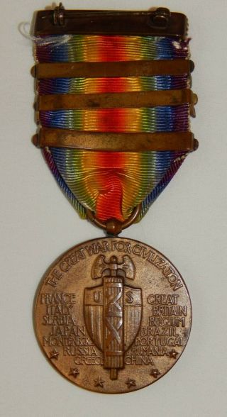 World War 1 US Victory Medal 3 Campaign Bars St.  Mihiel Meuse - Argonne Defensive 2
