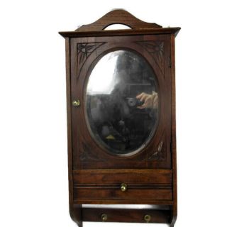 Hand Carved Wood Apothecary Medicine Wall Bathroom Cabinet Beveled Glass Mirror