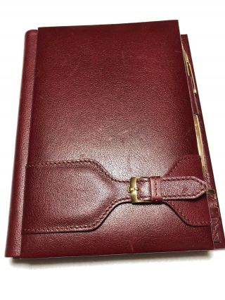Vintage Rolex Writing Notepad Notebook W/cross Pen Burgundy Leather Portfolio