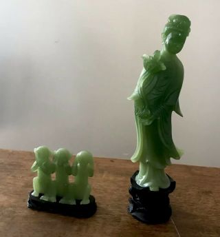 Vtg Wony Ltd Faux Jade Oriental Asian Woman & Monkey Figurine Made In Italy