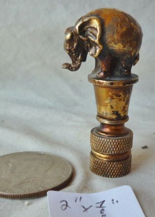 Lamp Finial Asian Elephant Old Patina Solid Cast Brass 2 " H X 7/8 " W