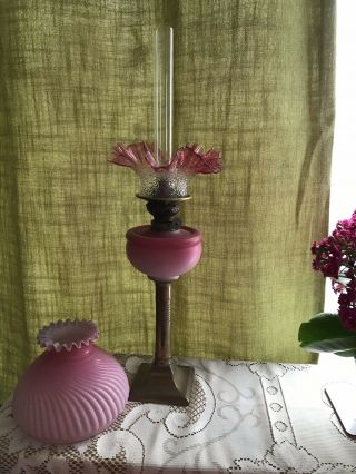 Antique Satin Glass Oil Lamp.