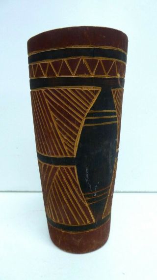 Vintage Australian Aboriginal Totem Cup Ochre Painted Carved Traditional Design