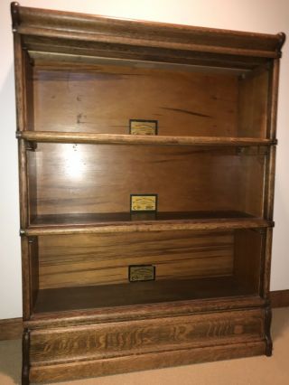 Vintage Oak 3 Shelf Barrister Bookcase Globe - Wernicke,