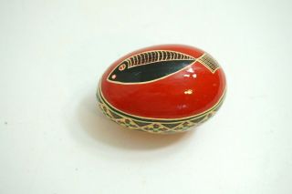 Vintage Russian Folk Art Wooden Painted Lacquer Easter Egg Abstract Fish Design