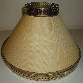 Vintage Mid Century Modern Beige Fabric Gold Metal Trim Lamp Shade