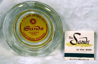 Vintage The Sands Hotel Casino Las Vegas Nevada 4 " Glass Ashtray & Matchbook