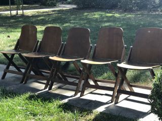 1940s Wwii Folding Wood Chairs Us American Seating Co Michigan Rare Set Of 5