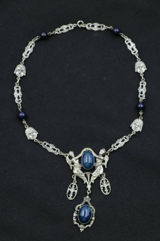 Vintage 800 Silver Blue Agate Stone Italy Necklace