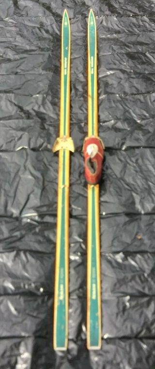 Bass Splitkein Wood Skis Made In Norway With Bass Bindings & One Vintage Boot