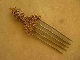 Antique African Tribal Art Jewelry Hair Pin Ornament Gilded Silver Comb Ethiopia