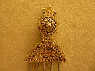 ANTIQUE AFRICAN TRIBAL ART JEWELRY HAIR PIN ORNAMENT GILDED SILVER COMB ETHIOPIA 2
