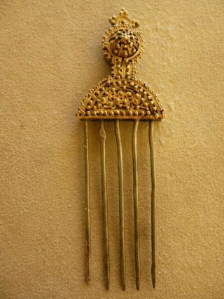 ANTIQUE AFRICAN TRIBAL ART JEWELRY HAIR PIN ORNAMENT GILDED SILVER COMB ETHIOPIA 3