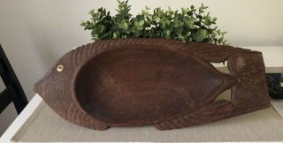 Vintage Tribal Papua Guinea Trobrian Islands Carved Wooden Bowl Tray Fish