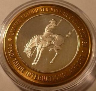 Reno/tahoe Air Silver Strike Rodeo Cowboy Bronco Rider 1996 (dated On Silver)