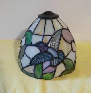 Vintage Tiffany Style Stain Slag Glass Lamp Shade Bird Flowers 5 " H X 6 " D