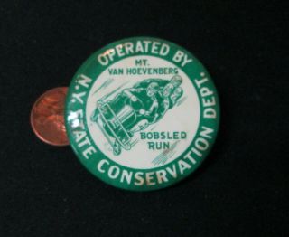 " Bobsled Run Mt.  Van Hoevenberg N.  Y.  State Conservation Dept.  Pin 1930s Olympic "