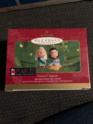 Hallmark 2001 Peanuts Pageant Set Of 2 Ornaments Charlie Brown Lucy Porcelain