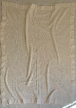 Vintage J.  E.  Morgan Baby Blanket Thermal Waffle Weave Acrylic Acrilan White USA 3