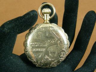 124 Years Old Elgin Gold Filled Fancy Engraved Hunter Case Pocket Watch