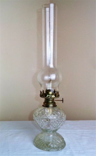 Vintage Clear Glass Oil Kerosene Hurricane Lamp Made In Hong Kong