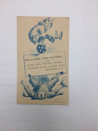 1881 Trade Card.  Williams,  The Hatter Brockport York Clowns