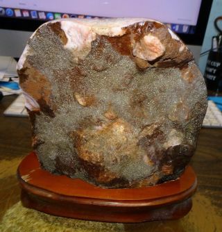 LARGE CITRINE CRYSTAL CLUSTER CATHEDRAL GEODE BRAZIL W/ WOOD STAND POLISHED 3
