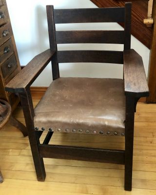 Early Gustav Stickley Arts And Crafts Armchair,  Marked 1904