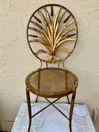 S.  Salvadori Vintage Gold Gilt Metal Wheat Sheaf Italian Chair