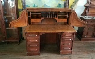 Victorian 54 " Quartersawn Oak Roll Top Desk Pond Desk Co
