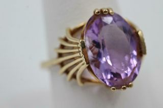 Huge Vintage Estate 10k Solid Yellow Gold 17mm By 11.  5mm Amethyst Size 9.  75 Ring