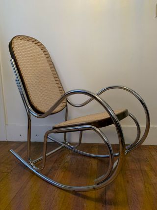 Mid Century Modern Chrome Cane Thonet Rocking Chair Rocker Milo Baughman