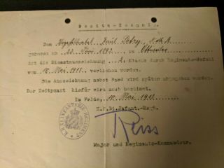 Wwi Documents For Bavarian Military Merit Cross 3rd Class