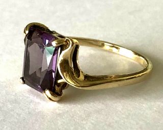 Vintage Baden & Foss B&F Synthetic Sapphire 10K Yellow Gold Ring Sz 6.  5 2
