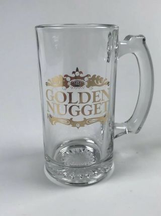 The Golden Nugget Casino Las Vegas Glass Beer Mug Gold Print Rare