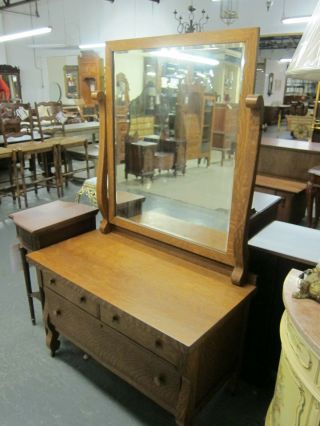Antique Dresser With Beveled Mirror Tiger Oak