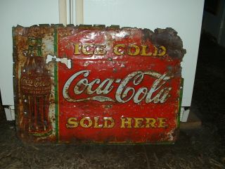 Antique Ice Cold Coca Cola Here Vintage Advertising Metal Tin Sign Bottle